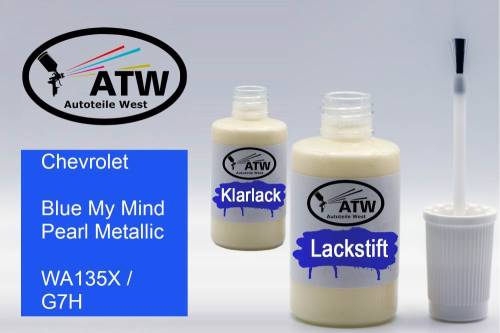 Chevrolet, Blue My Mind Pearl Metallic, WA135X / G7H: 20ml Lackstift + 20ml Klarlack - Set, von ATW Autoteile West.